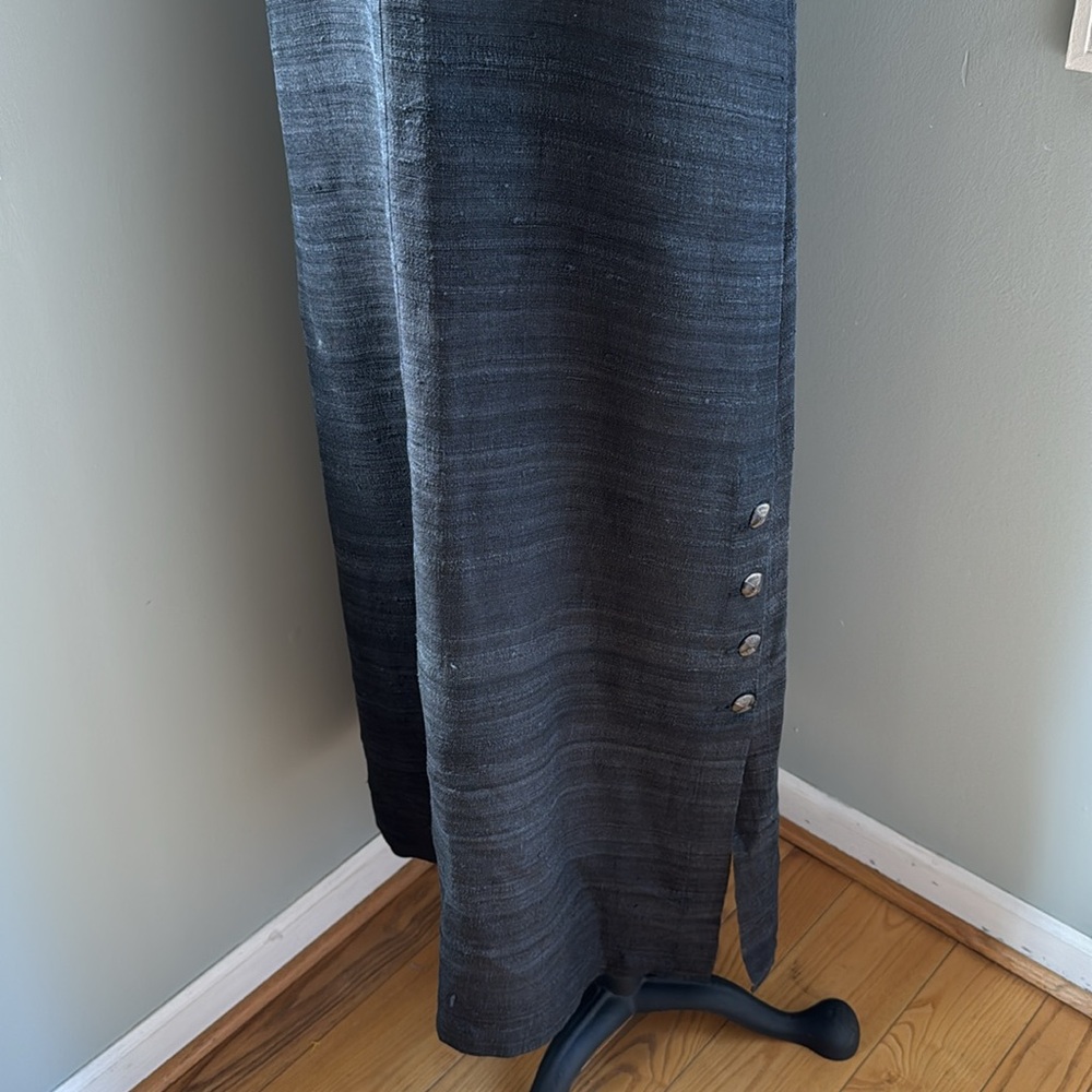 Eggplant Vintage black raw‎ silk side slit sleeveless maxi dress EUC size M - Picture 2 of 12